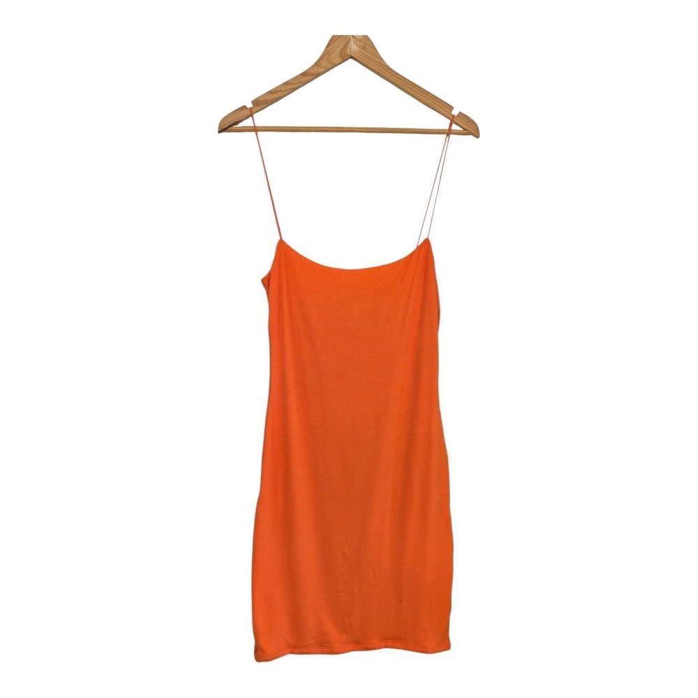 Naked Wardrobe Orange Mini Dress NWT Double Layered Bodycon Spaghetti Strap L